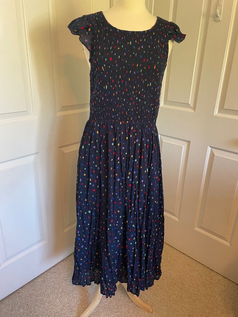 THML Navy Blue Smocked Confetti Dress - Large